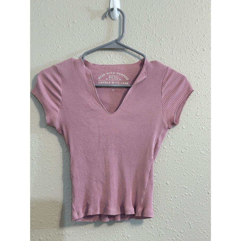 BDG Urban Outfitters Coquette Romantic V-Neck Short‎ Sleeve Top Pink Medium